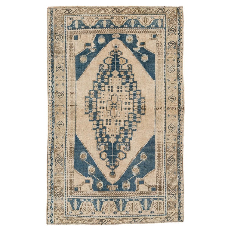 Vintage Beige Turkish Oushak Area Rug 3'7 X 5'8 For Sale at 1stDibs