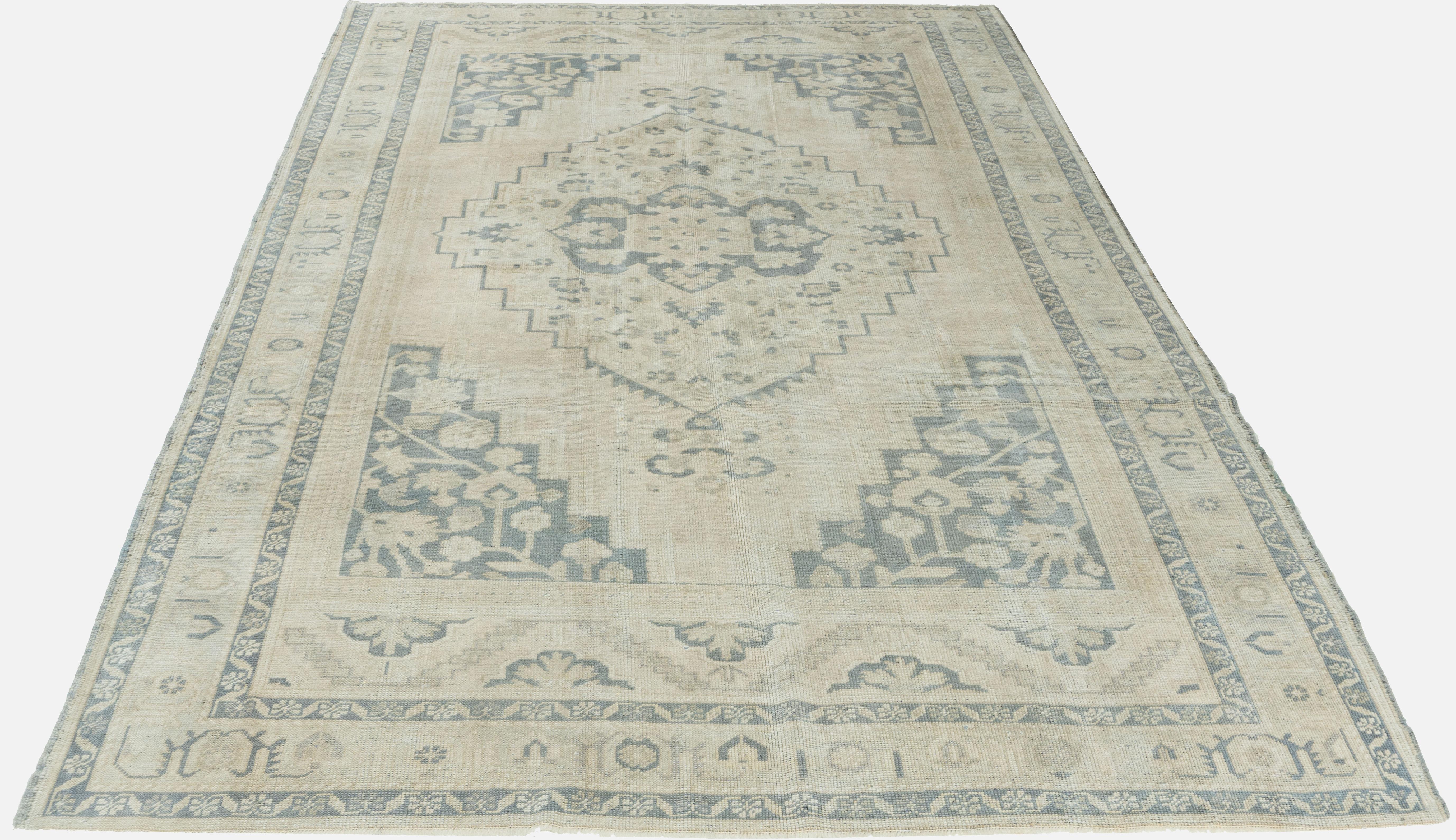 Alfombra Turca Oushak Vintage Beige 6'2 X 9'8 Anudado a mano en venta