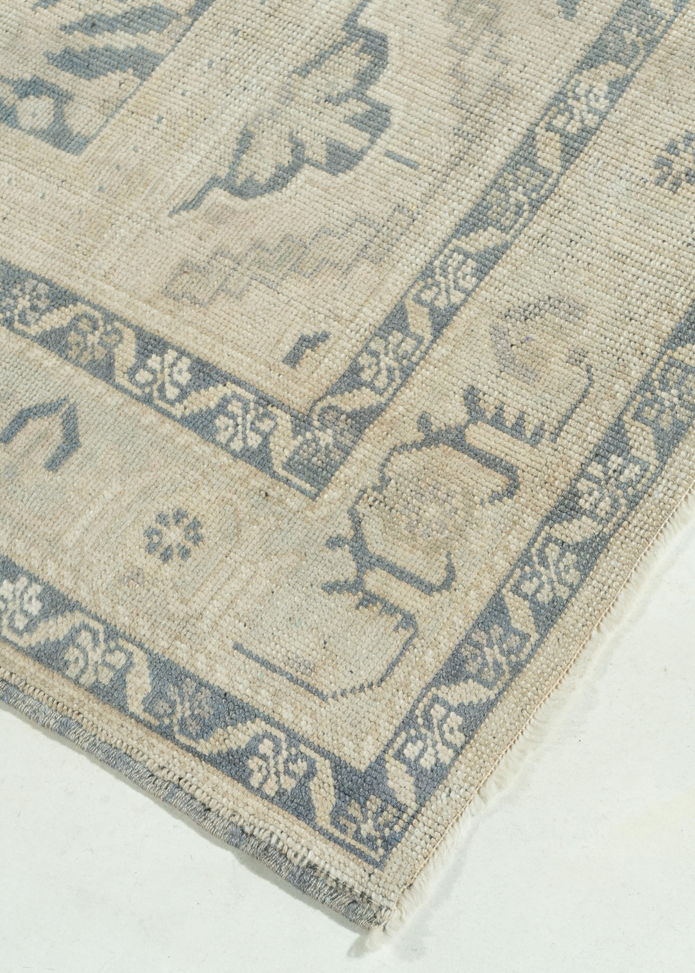 Alfombra Turca Oushak Vintage Beige 6'2 X 9'8 Lana en venta