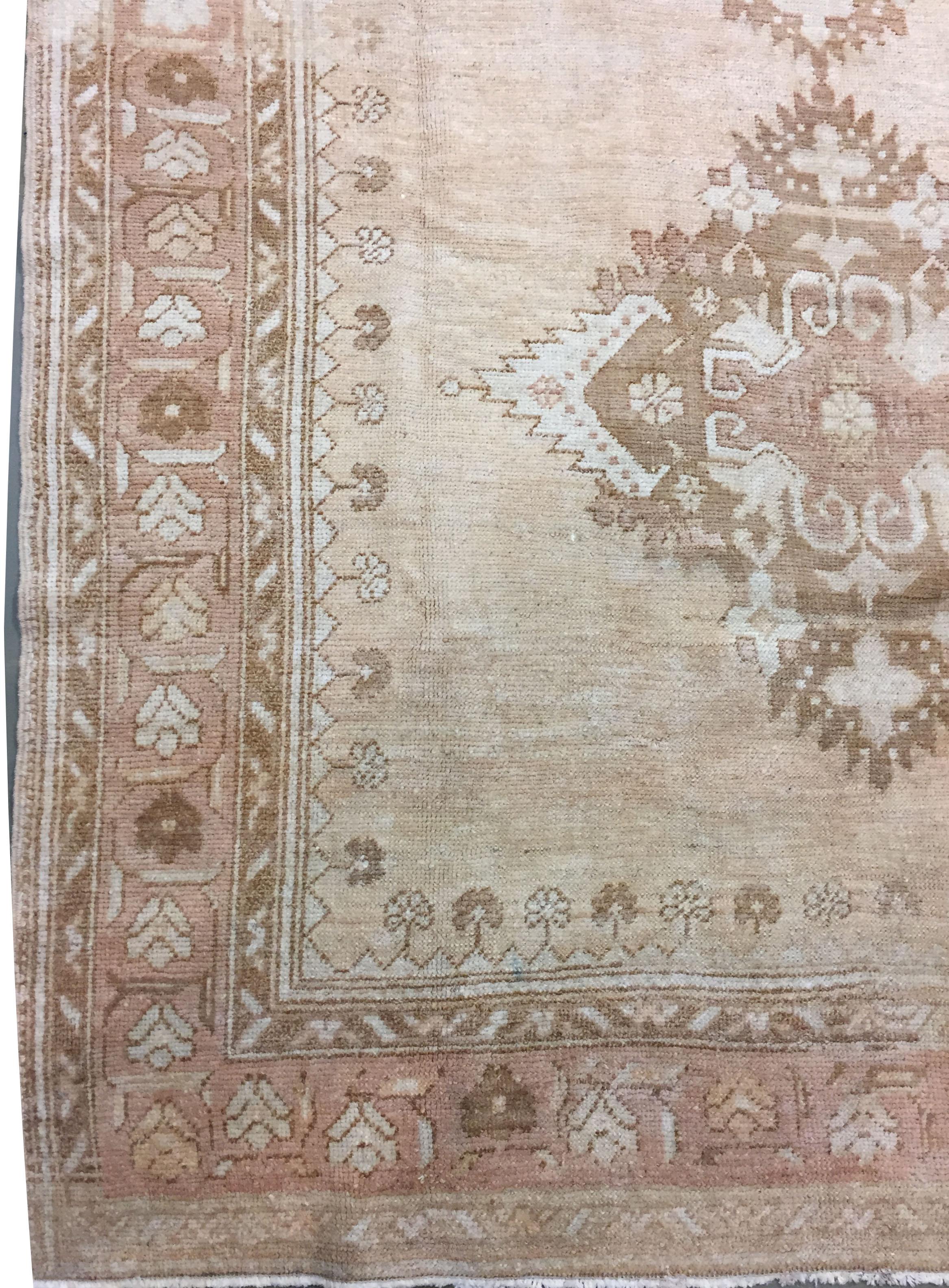Vintage Beige Türkisch Oushak Teppich Läufer 4'10 x 11'8 im Angebot 1