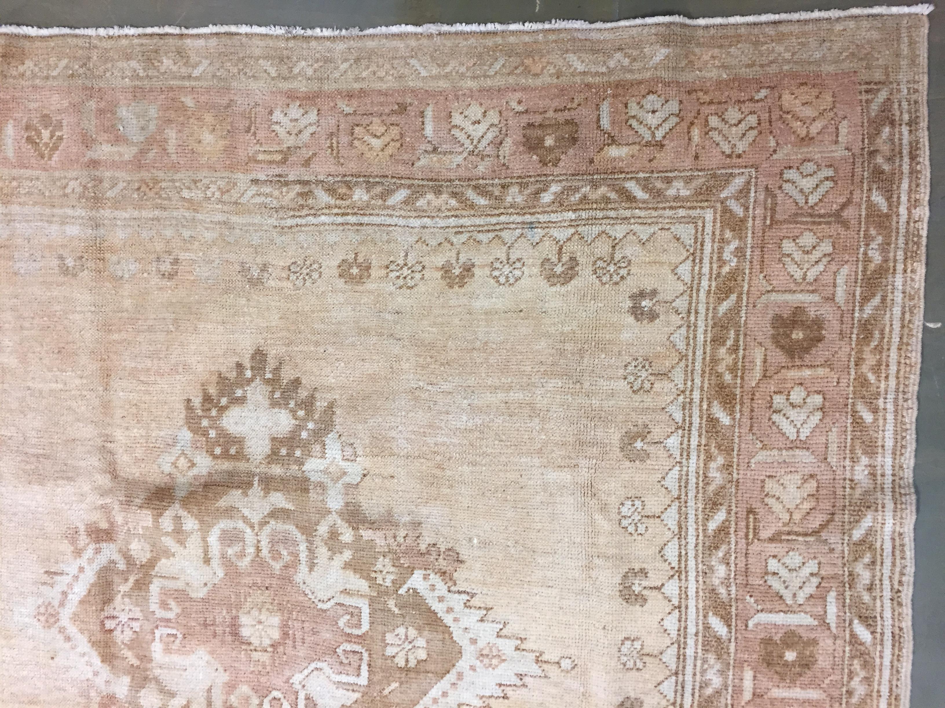 Vintage Beige Türkisch Oushak Teppich Läufer 4'10 x 11'8 im Angebot 3
