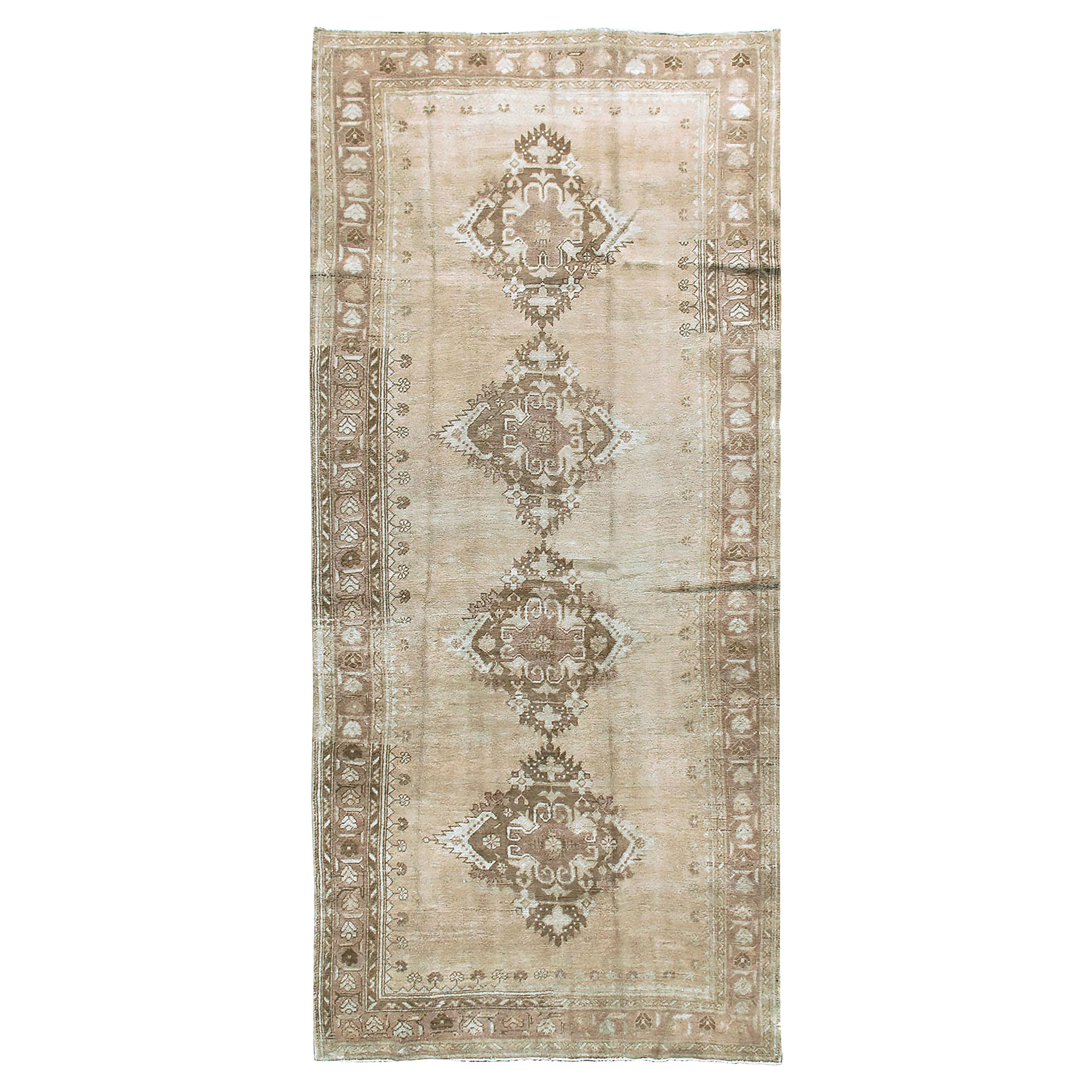 Vintage Beige Türkisch Oushak Teppich Läufer 4'10 x 11'8