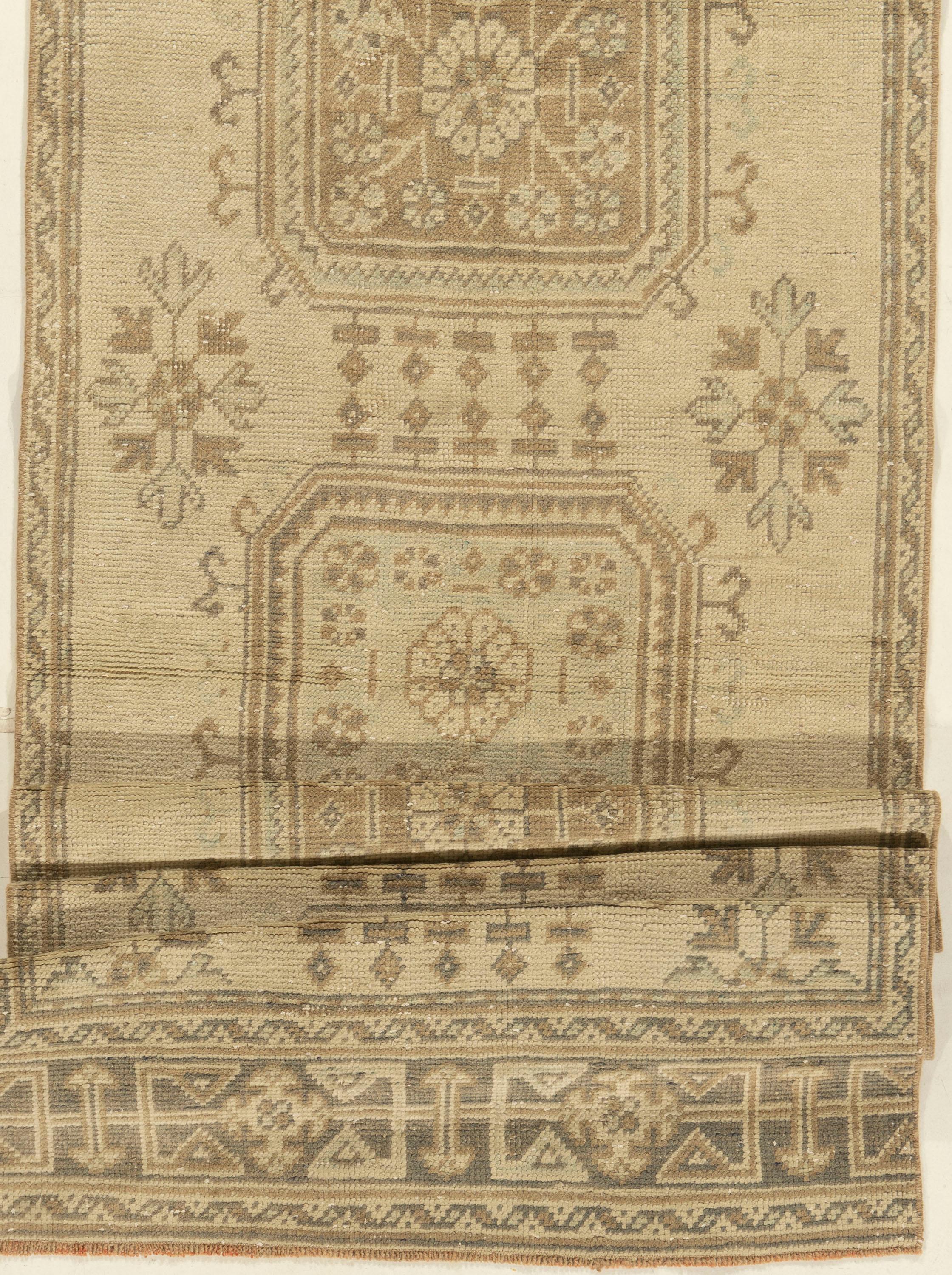 Vintage Beige Türkisch Oushak Läufer 2'10 X 11' (Wolle) im Angebot
