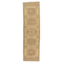 Vintage Beige Turkish Oushak Runner 3'3 x 11'3