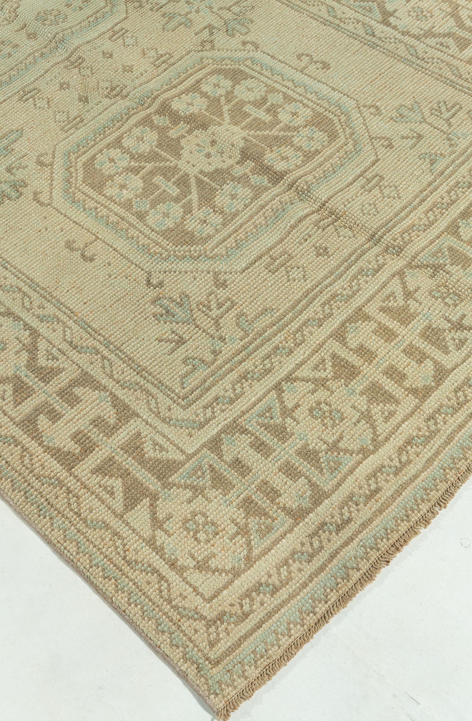 Tessuto a mano Runner Oushak turco beige vintage 4'4 x 11'11 in vendita