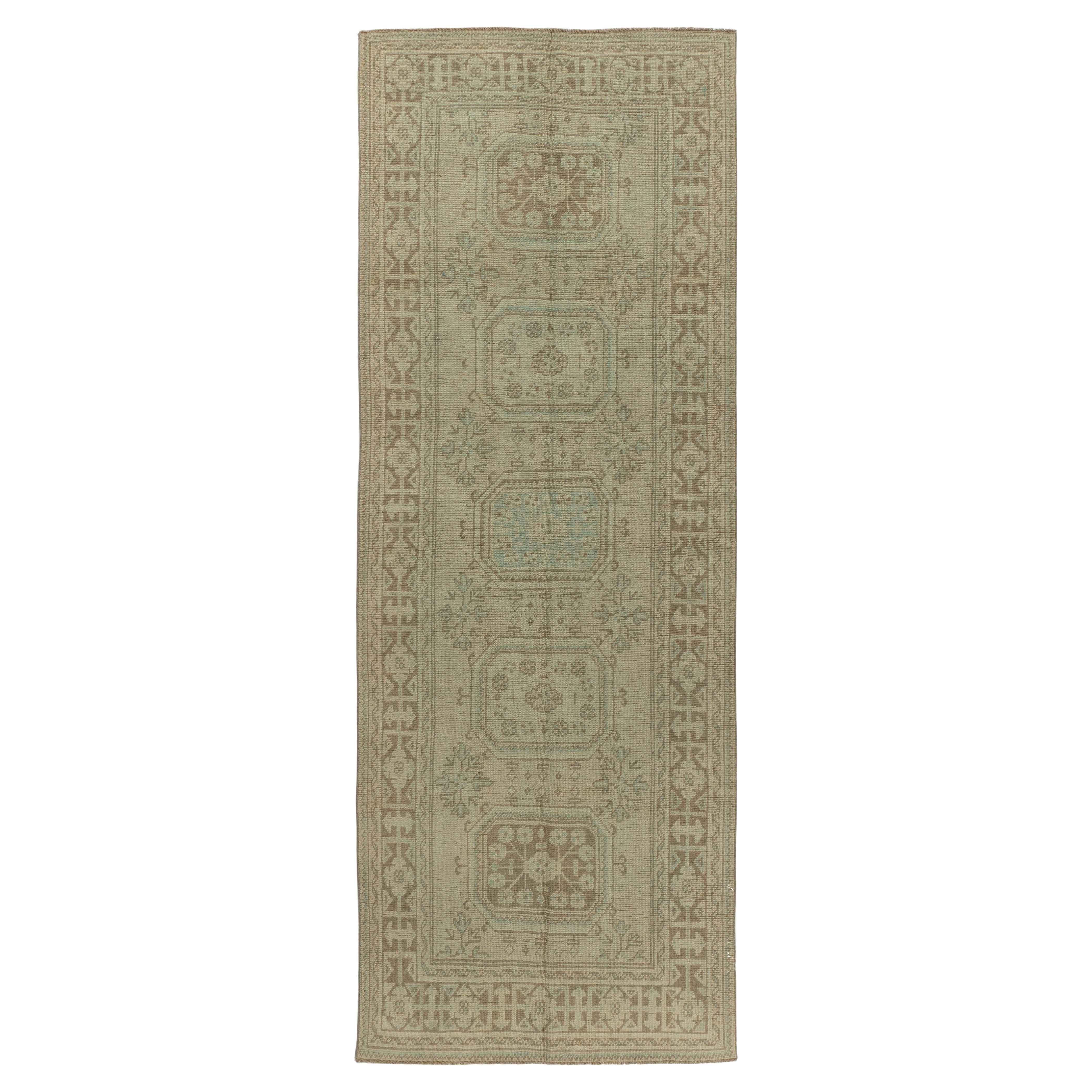 Runner Oushak turco beige vintage 4'4 x 11'11 in vendita