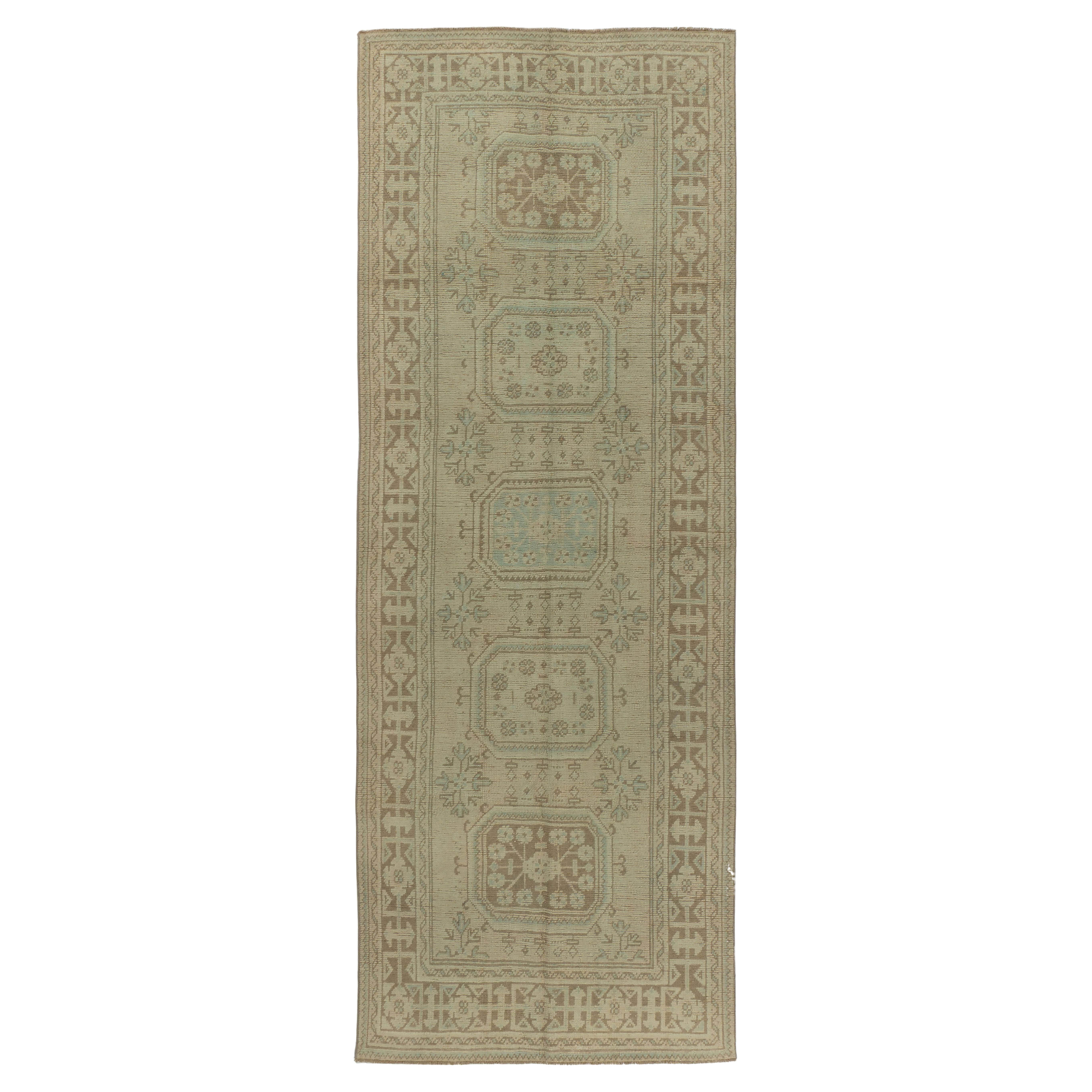 Vintage Beige Turkish Oushak Runner 4'4 x 11'11 For Sale
