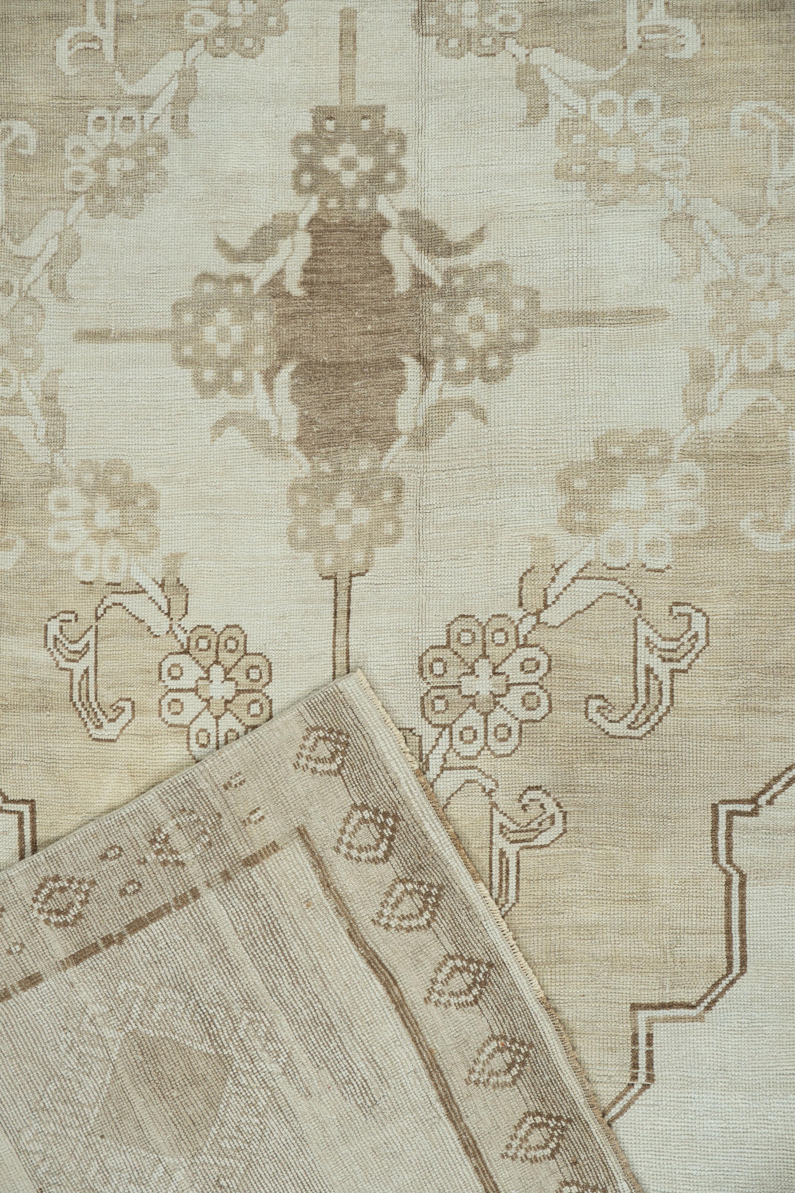 Vintage Rugs beige in lana turca annodata a mano Oushak in vendita 4