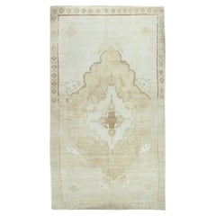 Vintage Beige Turkish Wool Hand Knotted Oushak Rug
