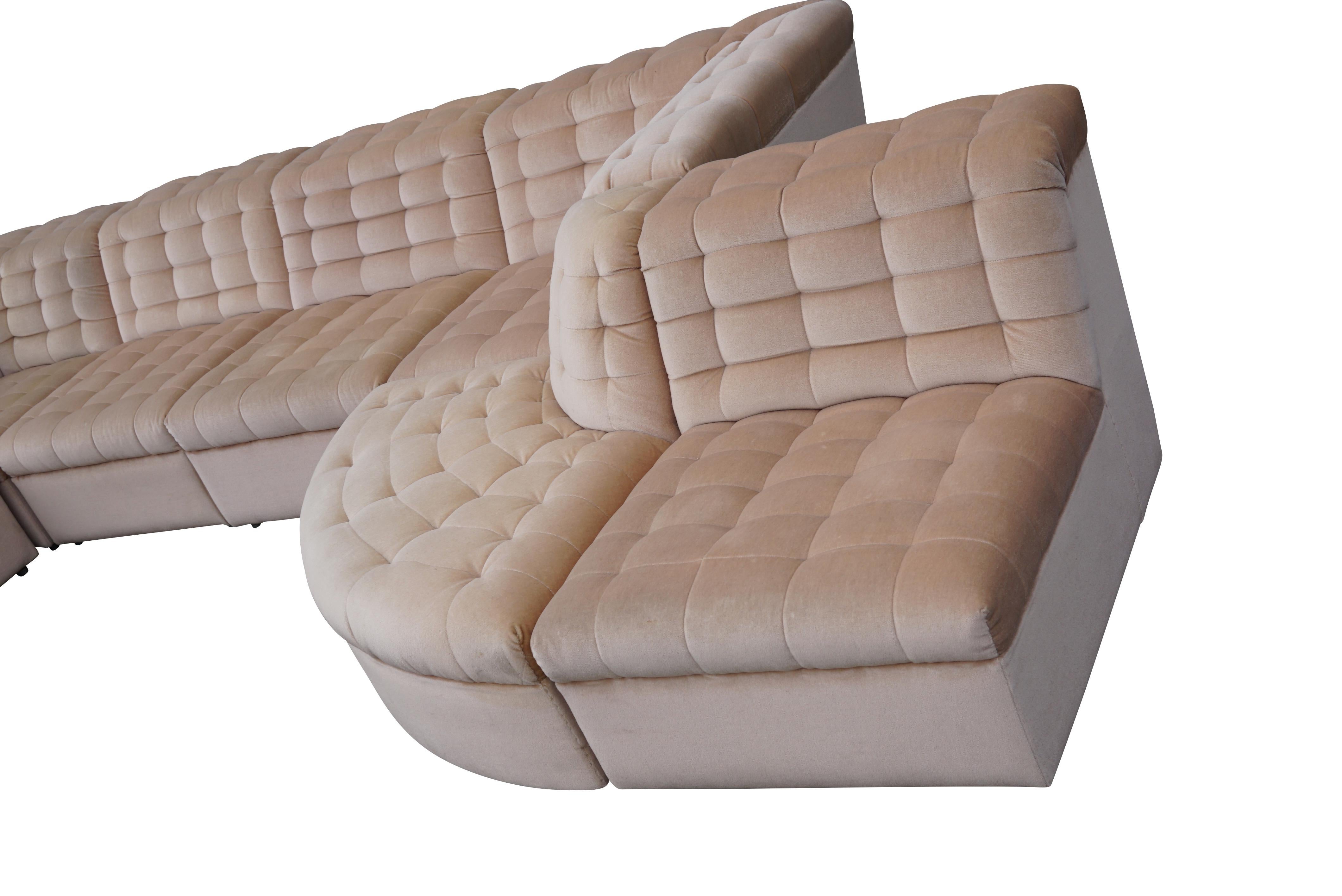 Divano componibile in velluto beige vintage di Laauser 7 elementi, Germania anni '70 in vendita 11