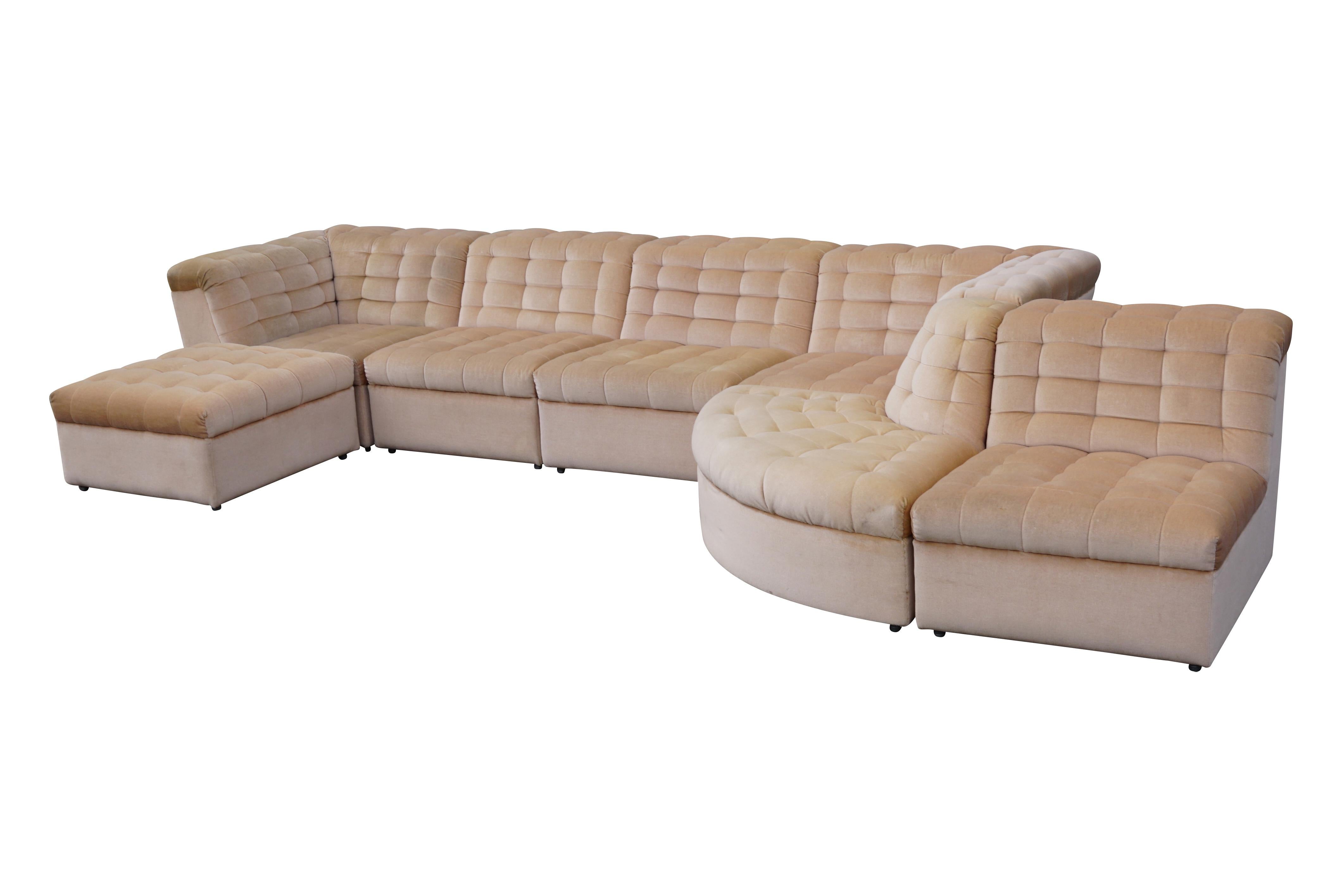 Divano componibile in velluto beige vintage di Laauser 7 elementi, Germania anni '70 in vendita 13