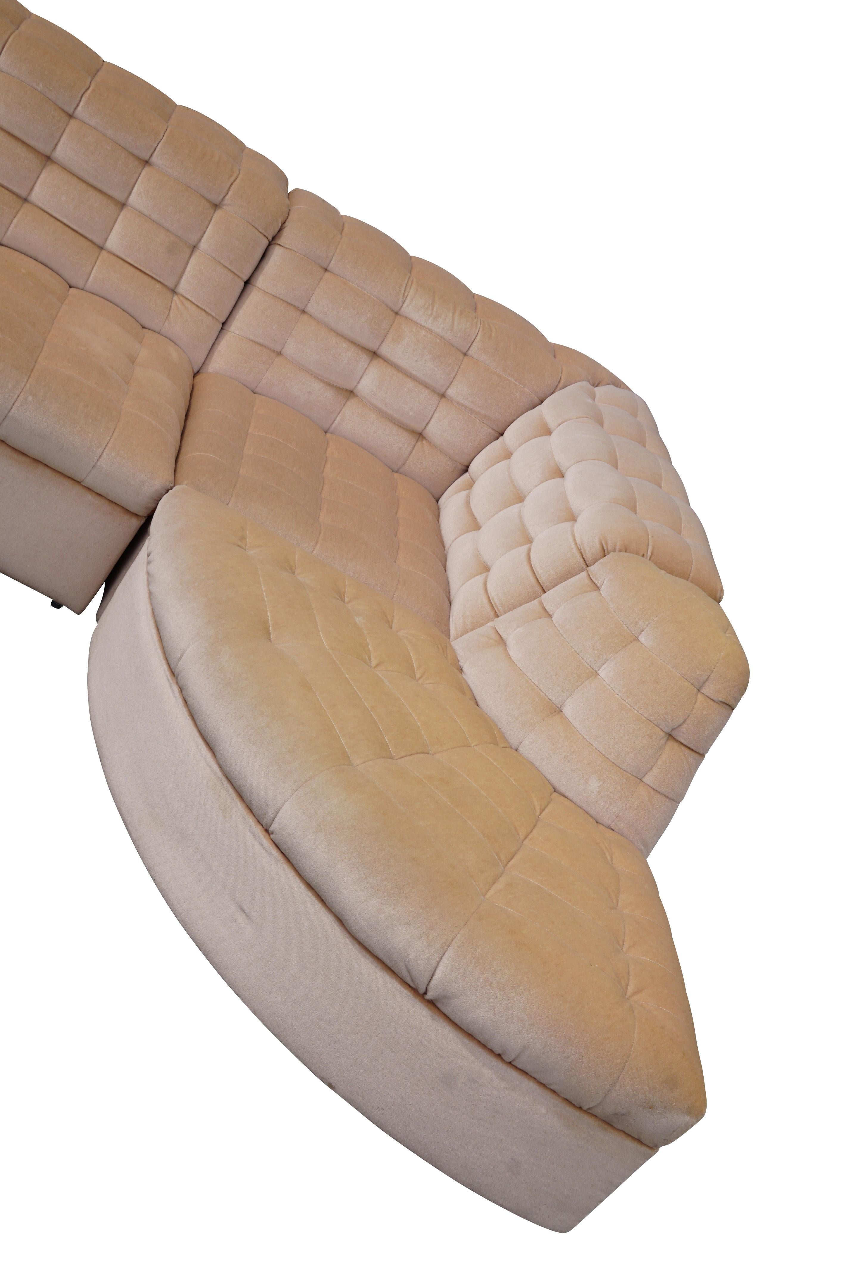 Mid-Century moderno Divano componibile in velluto beige vintage di Laauser 7 elementi, Germania anni '70 in vendita