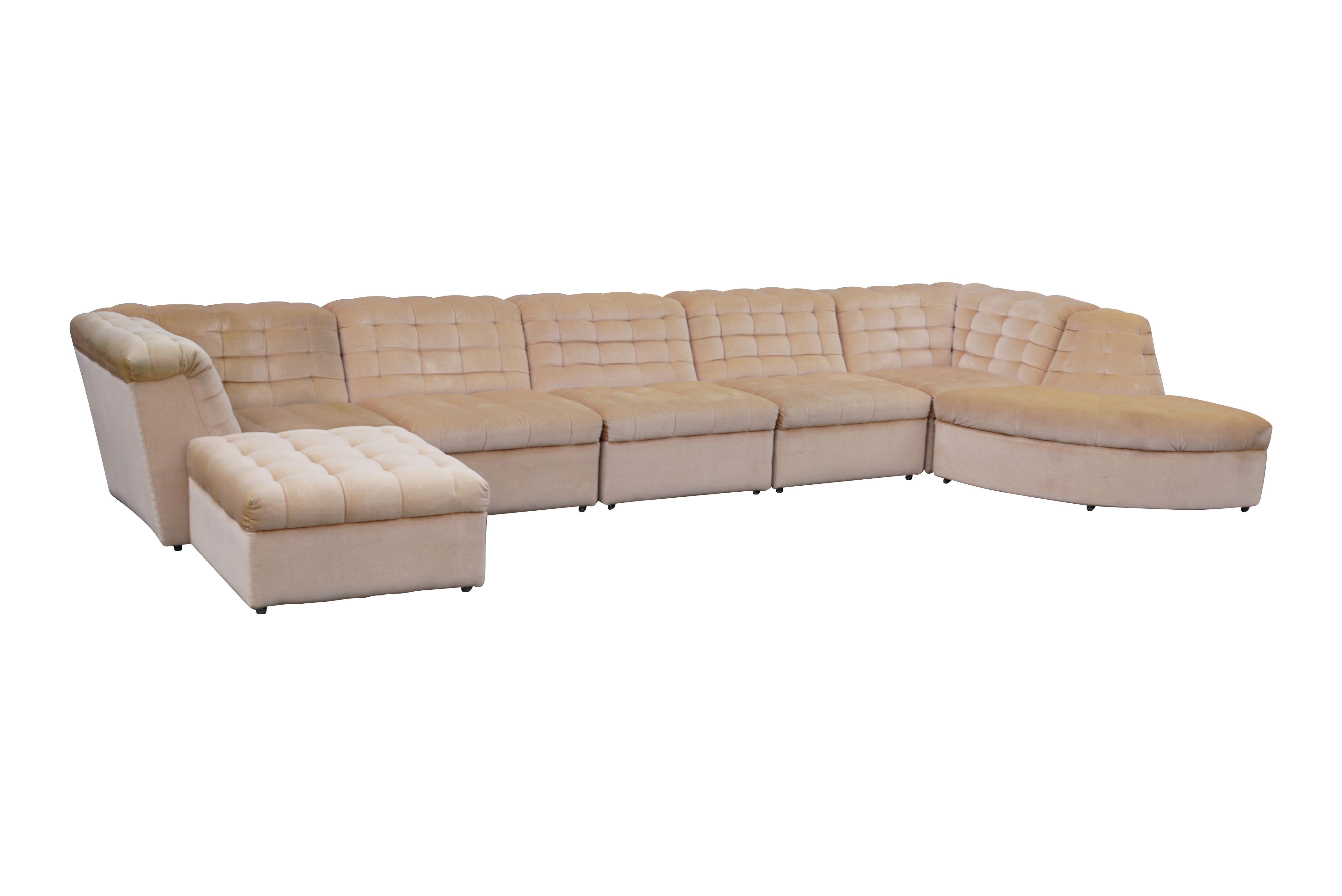 Fine XX secolo Divano componibile in velluto beige vintage di Laauser 7 elementi, Germania anni '70 in vendita