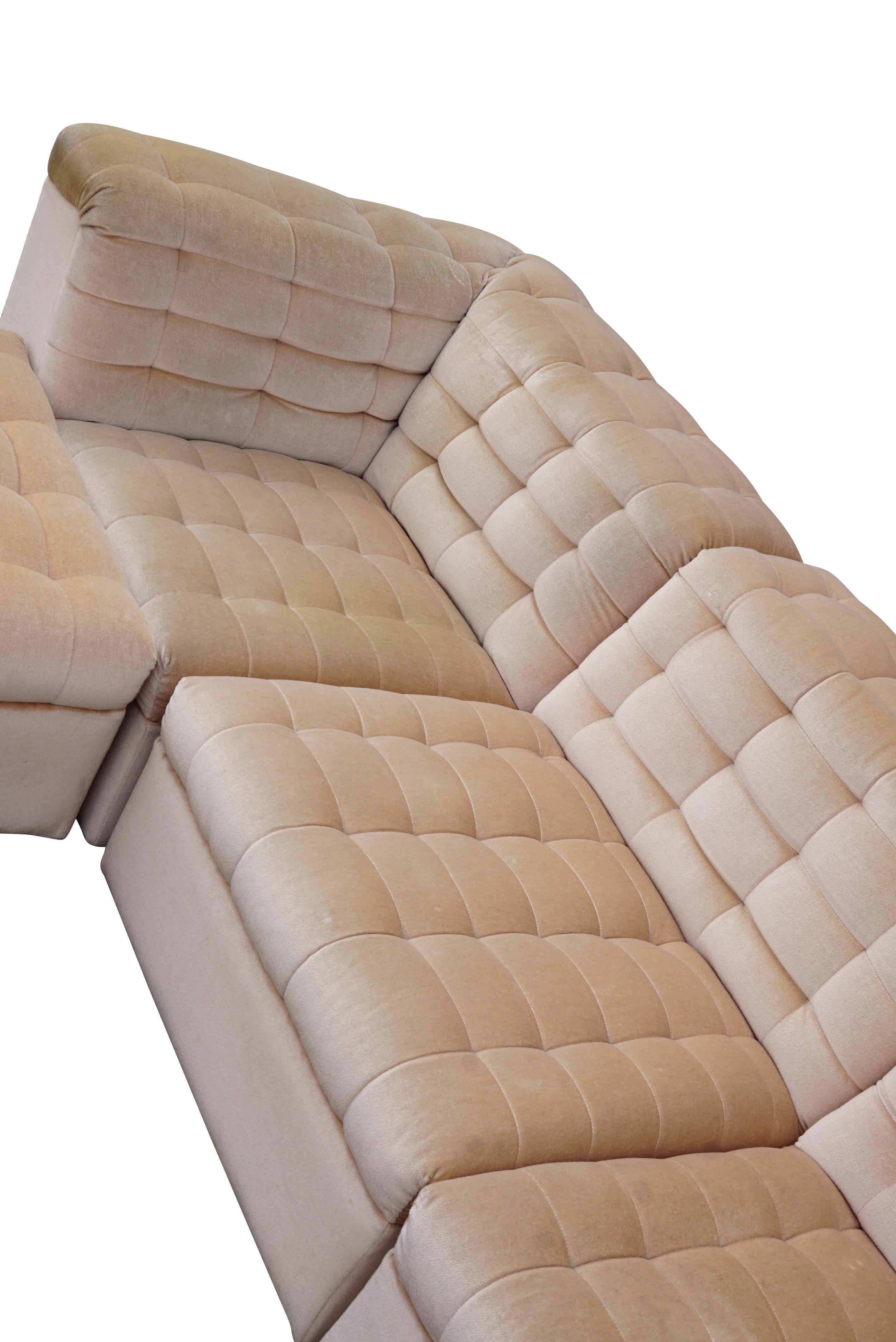 Velluto Divano componibile in velluto beige vintage di Laauser 7 elementi, Germania anni '70 in vendita