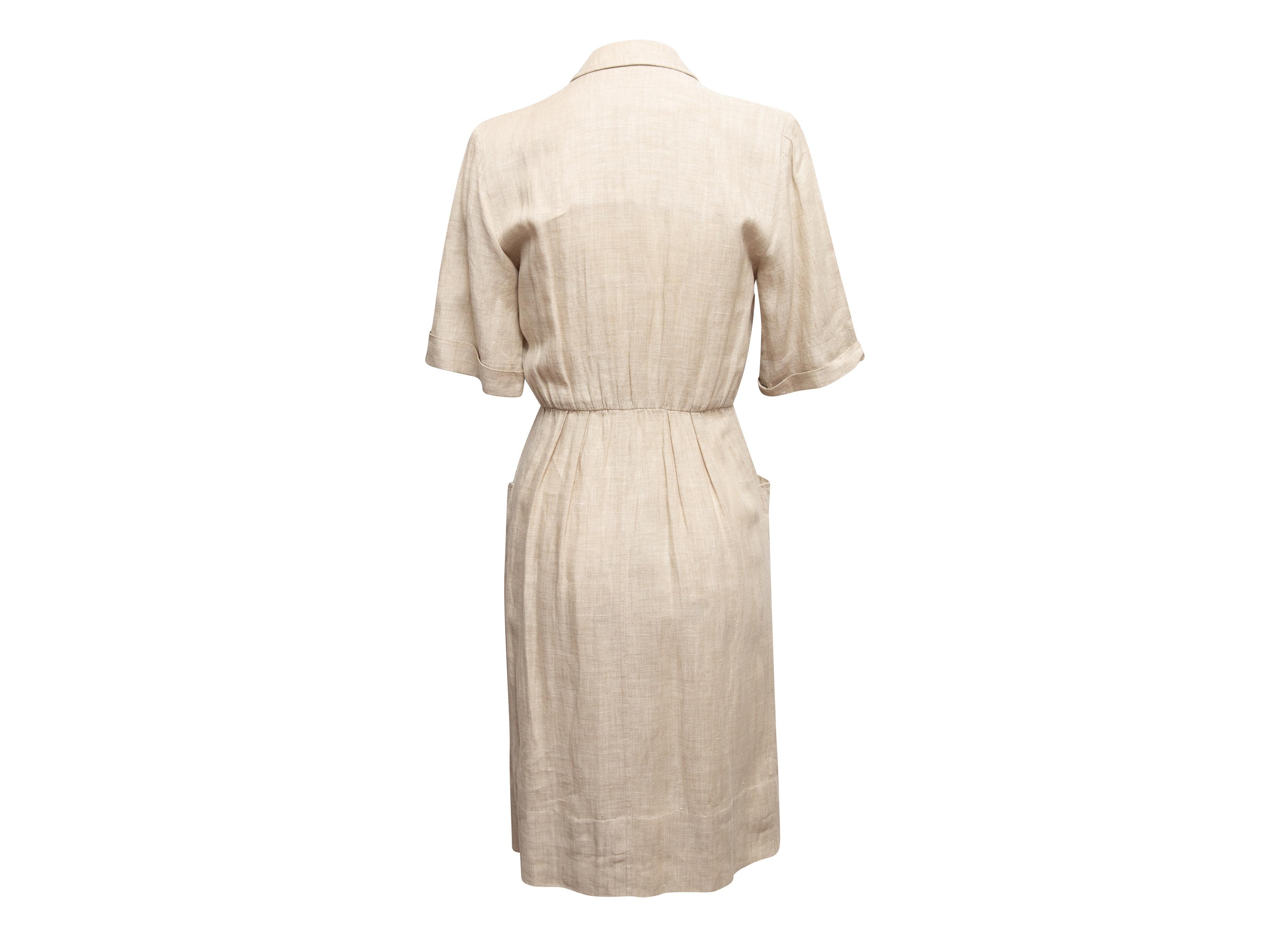 Vintage Beige Yves Saint Laurent Variation 1990s Linen Dress In Good Condition For Sale In New York, NY