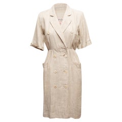 Vintage Beige Yves Saint Laurent Variation 1990s Linen Dress