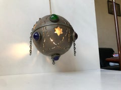 Vintage Bejeweled Moroccan Hanging Lamp in Brass, 1960s