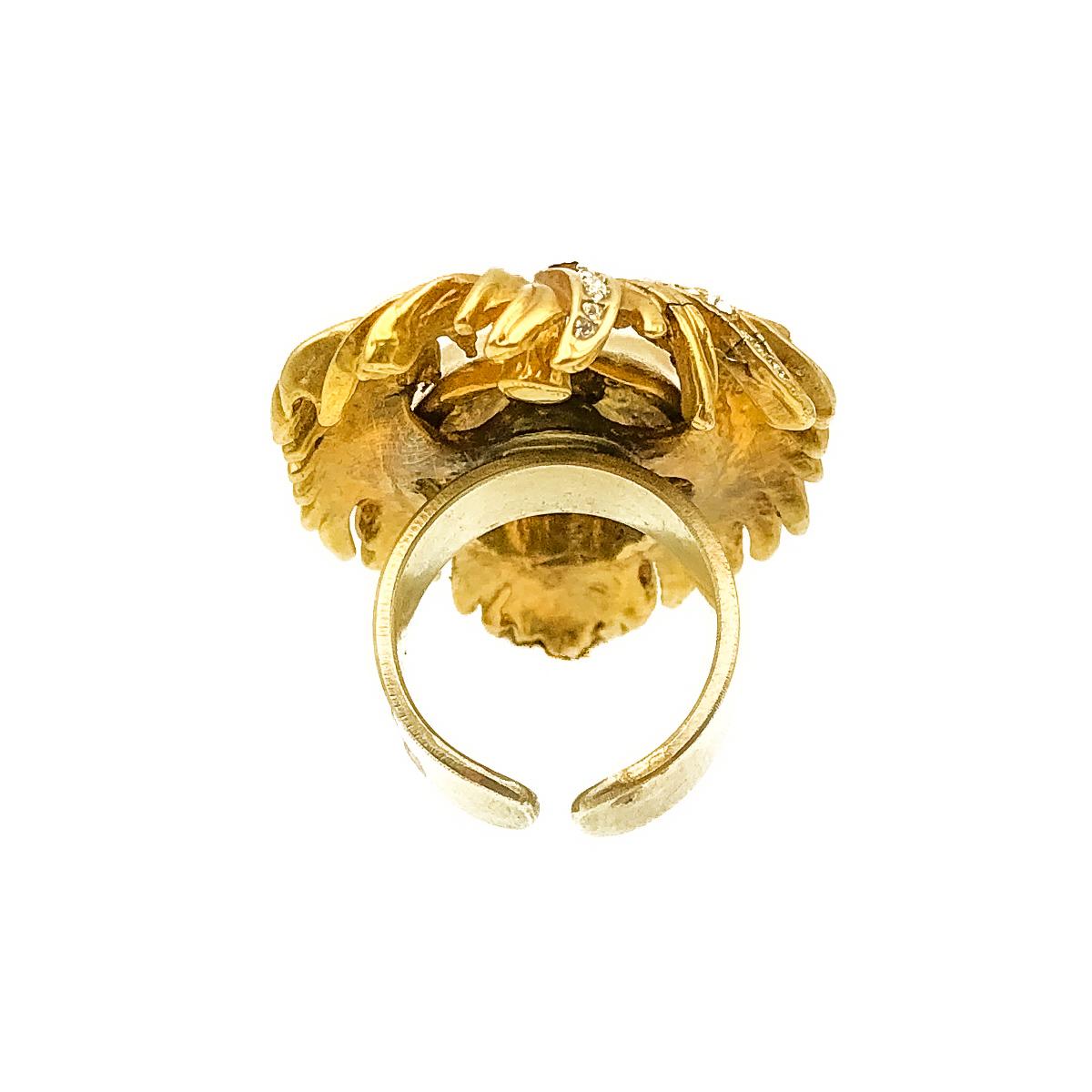 Vintage Bejewelled Lion Statement Ring 1980s For Sale 1