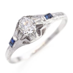 Belais Verlobungsring, 18 Karat Weißgold 0,27 Karat Alteuropäischer Diamant & Saphir