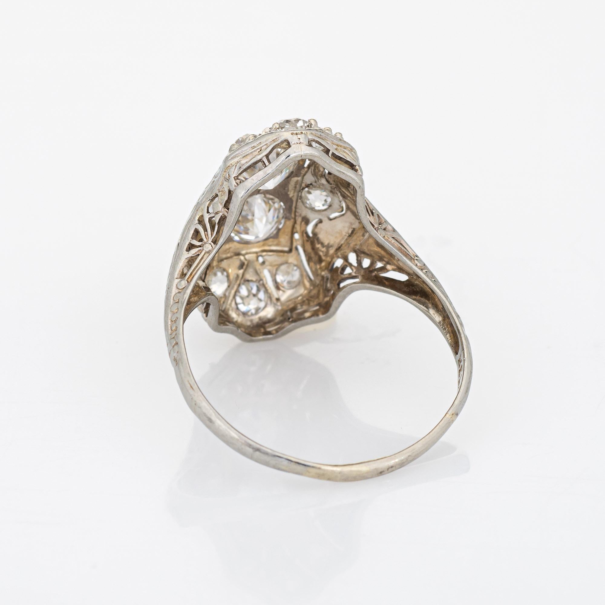 Old European Cut Vintage Belais Art Deco Diamond Ring 1.38ct 14k White Gold Fine Jewelry For Sale