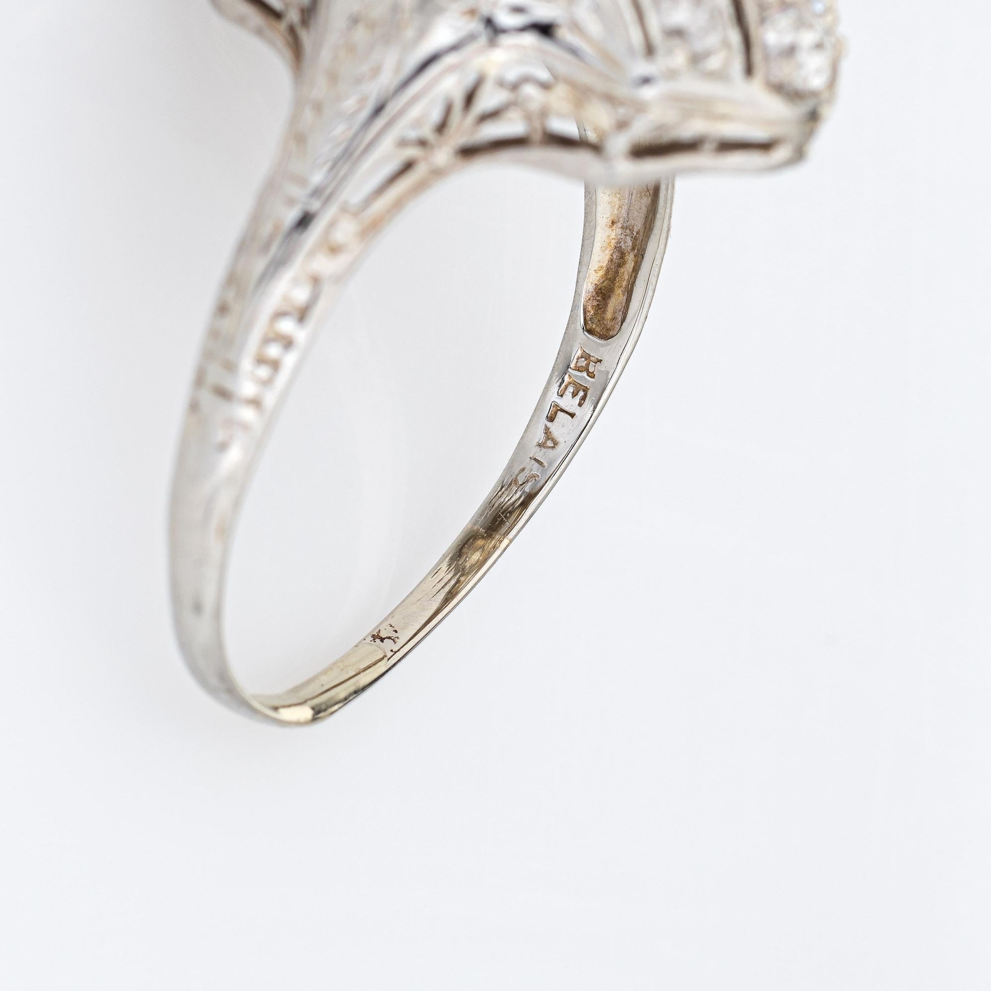 Women's Vintage Belais Art Deco Diamond Ring 1.38ct 14k White Gold Fine Jewelry For Sale