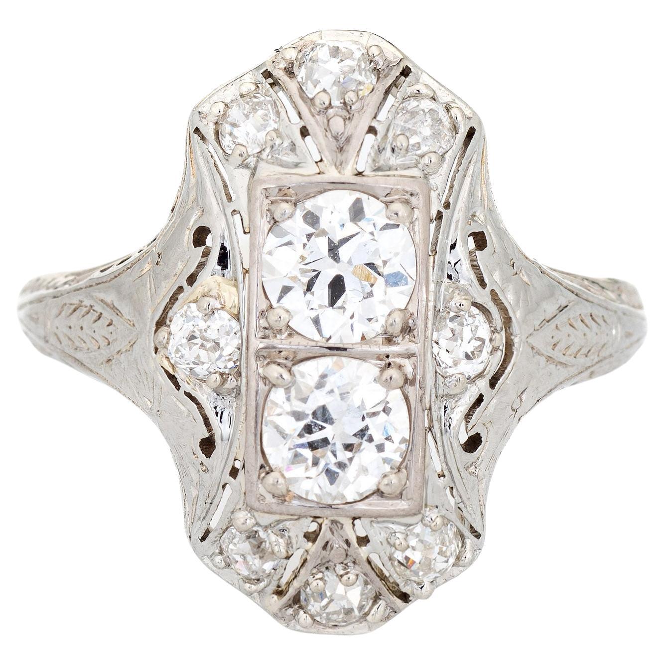 Vintage Belais Art Deco Diamond Ring 1.38ct 14k White Gold Fine Jewelry