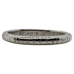Vintage Belais Engraved Band 18K White Gold Size 5