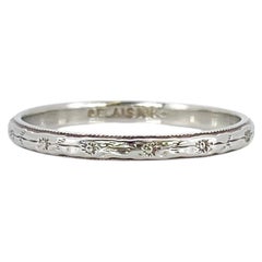 Vintage Belais White Gold Floral Wedding Band, Size 7.75, 1920s