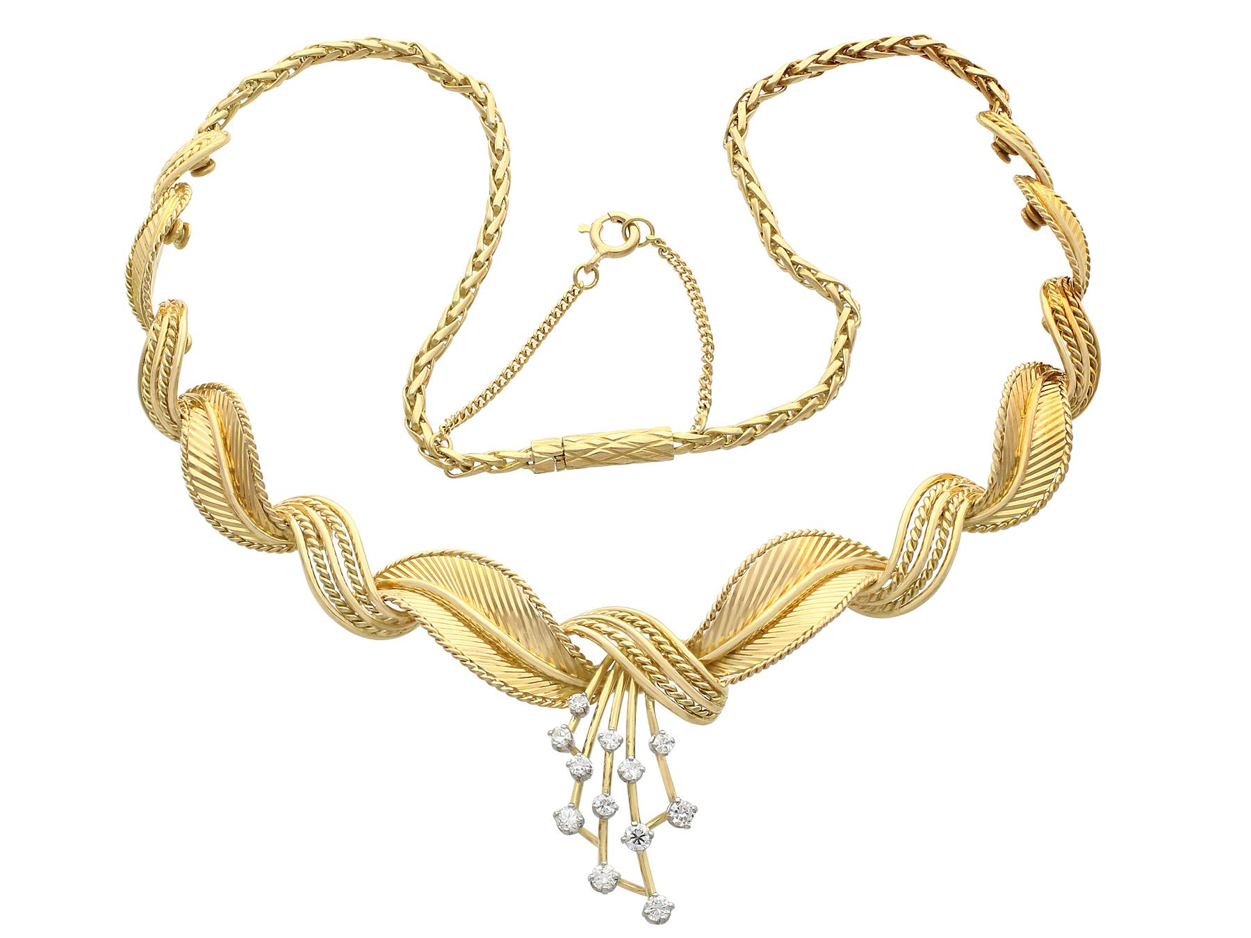 A stunning vintage Belgian 1950s 0.54 carat diamond and 18 karat yellow gold necklace; part of our diverse vintage jewelry and estate jewelry collections.

This stunning, fine and impressive vintage diamond necklace has been crafted in 18k yellow