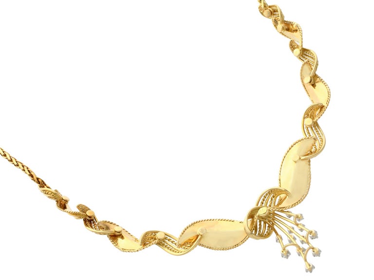 Vintage Belgian 1950s Diamond and Yellow Gold Necklace For Sale at
