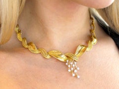 Vintage Belgian 1950s Diamond and Yellow Gold Necklace