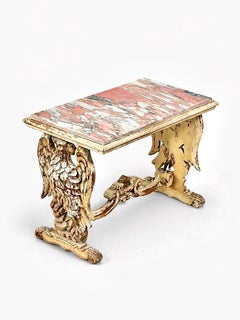 Tavolino barocco belga d'epoca con piano in marmo rosa e grifone