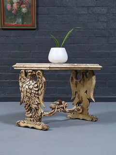 Vintage Belgian Baroque Revival Griffin & Pink Marble-Top Side Table