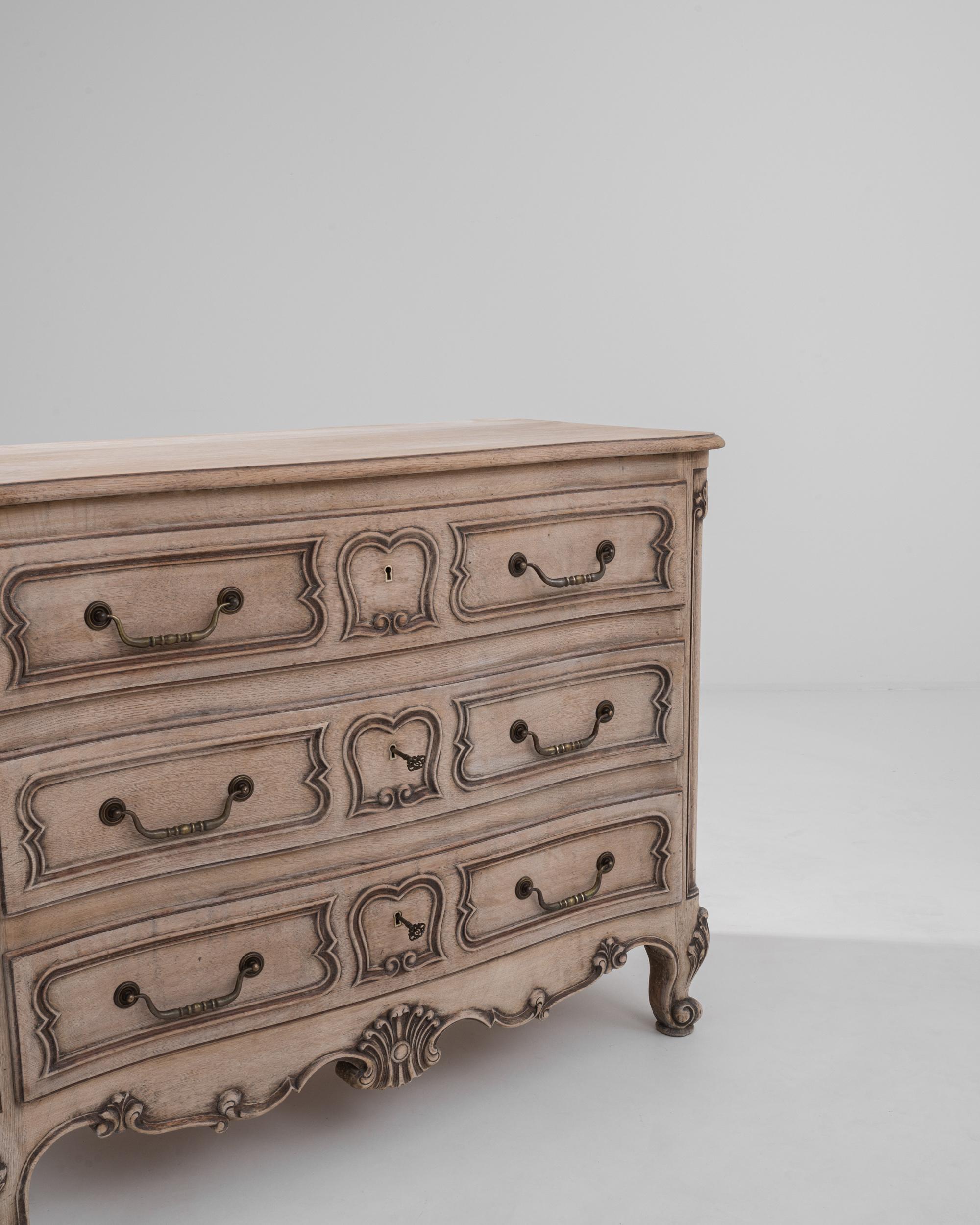 Vintage Belgian Bleached Oak Chest of Drawers For Sale 1