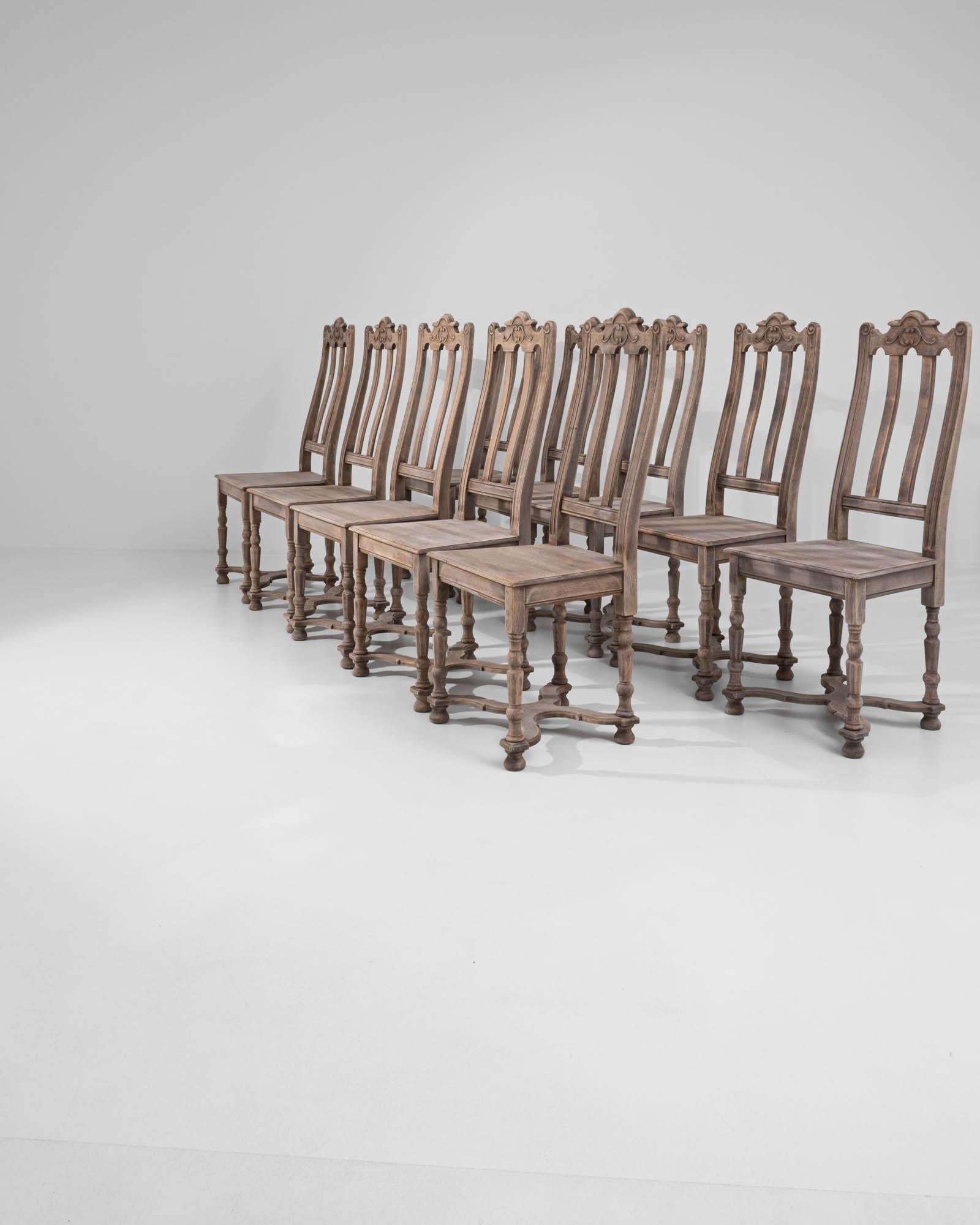 Vintage Belgian Bleached Oak Dining Chairs, Set of Ten 2