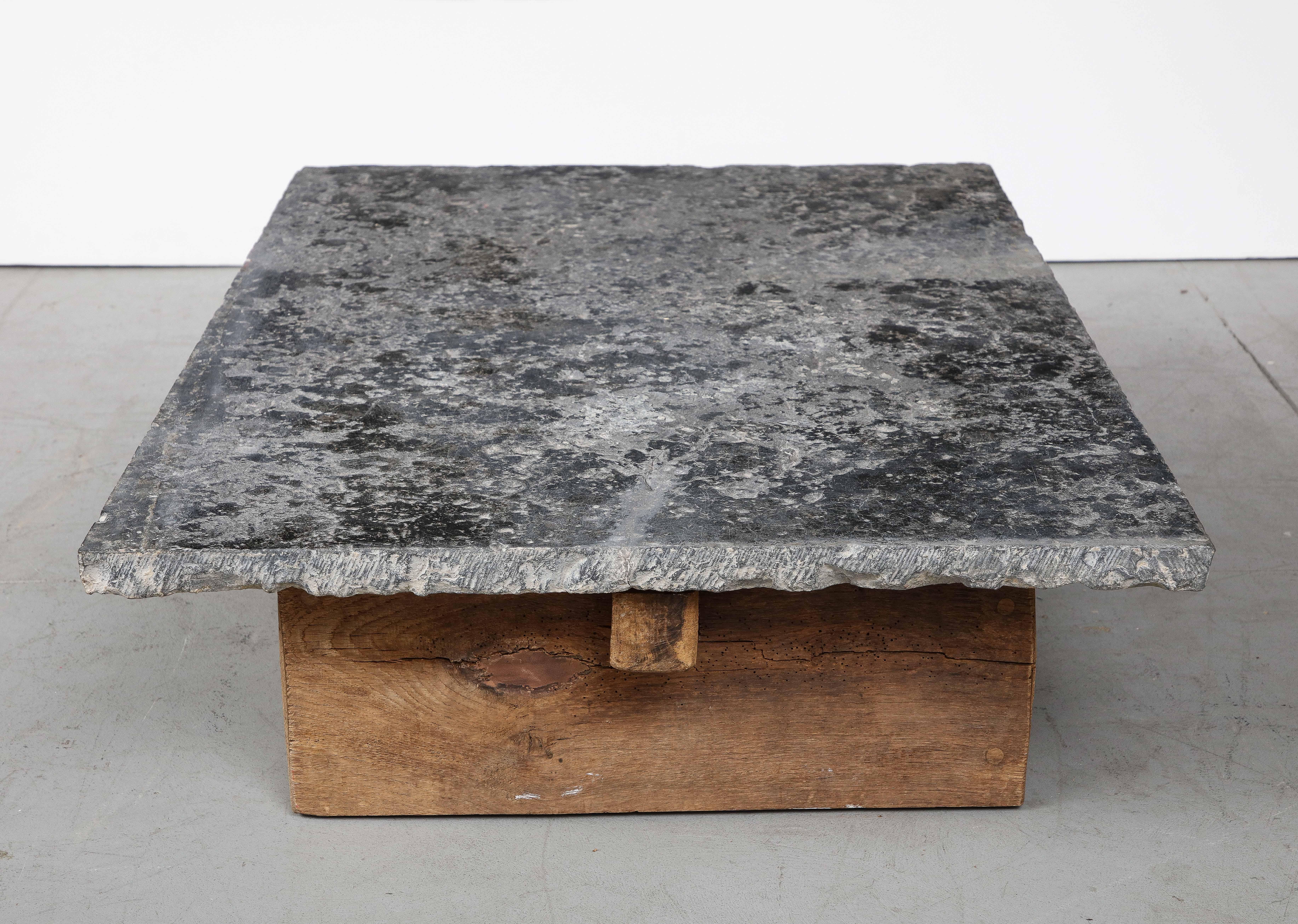 Vintage Belgian Bluestone Coffee Table with French Oak Base 6