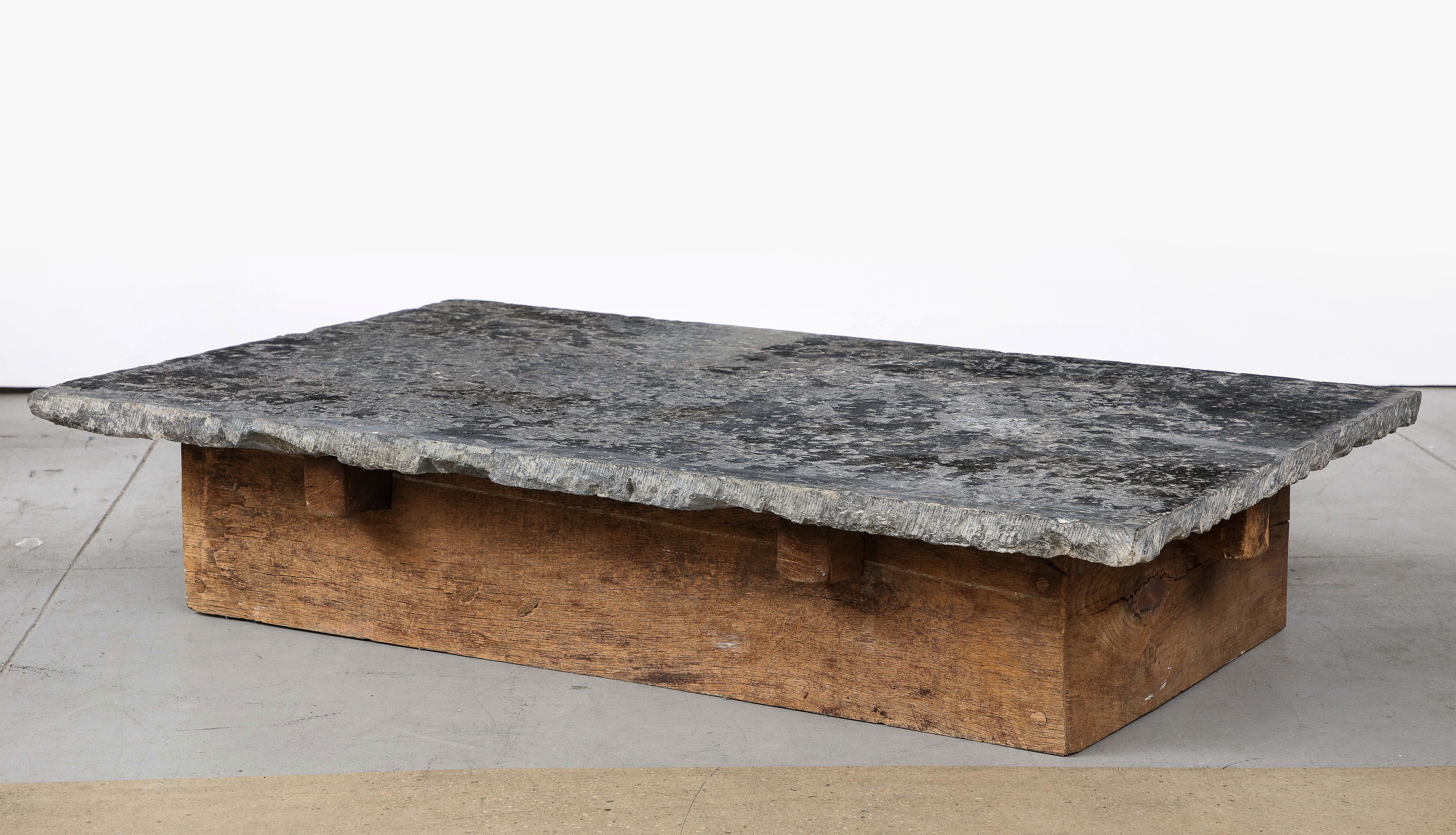 Vintage Belgian Bluestone Coffee Table with French Oak Base 10