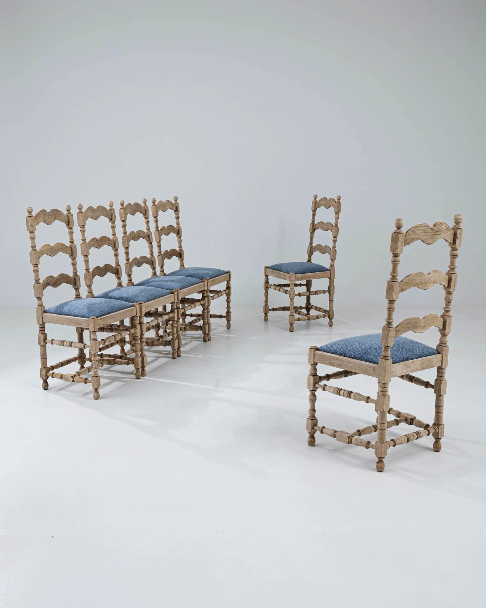 20th Century Vintage Belgian Country Oak Dining Chairs, Set of Six For Sale