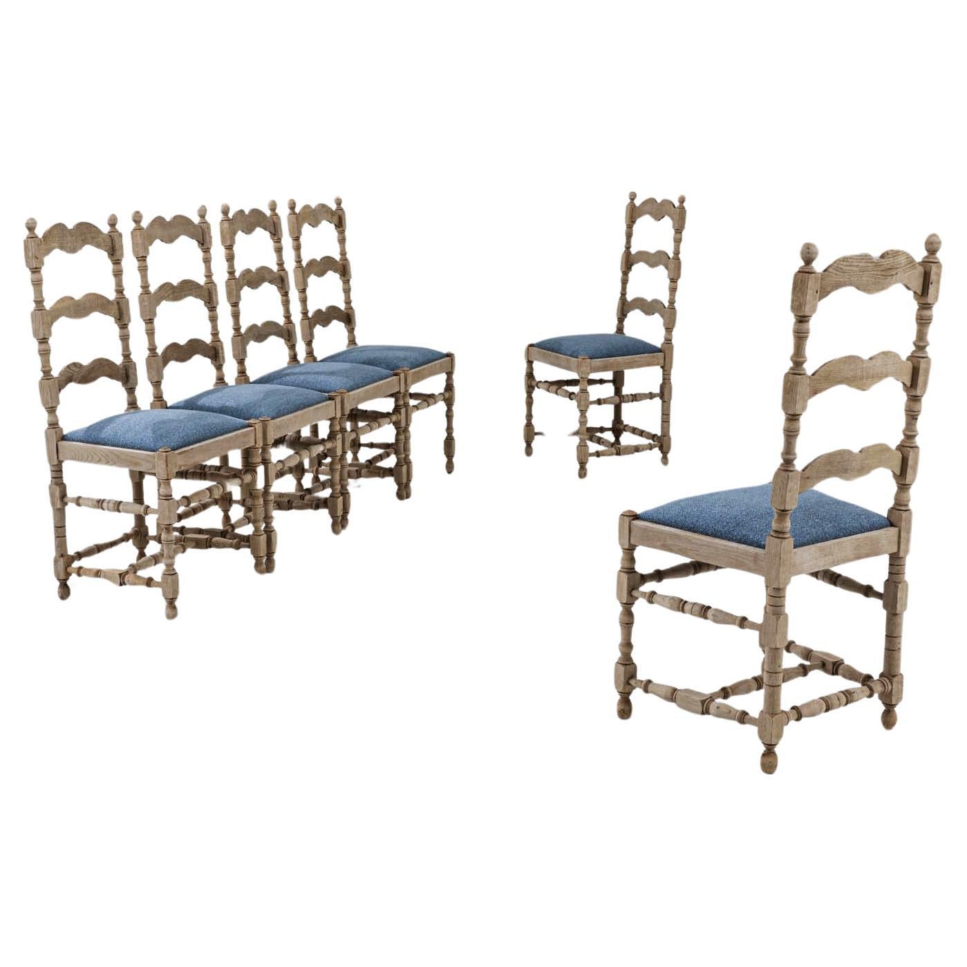 Vintage Belgian Country Oak Dining Chairs, Set of Six For Sale