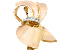Vintage Belgian Diamond and Yellow Gold Bow Brooch