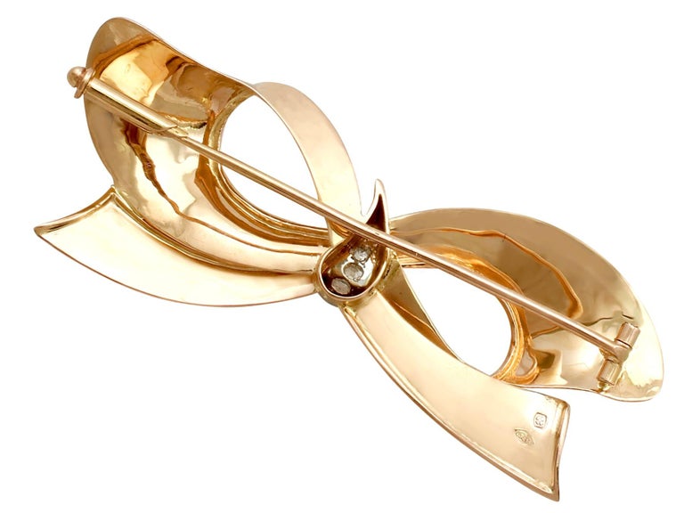 Vintage Belgian Diamond and Yellow Gold Bow Brooch Circa 1940 For Sale ...