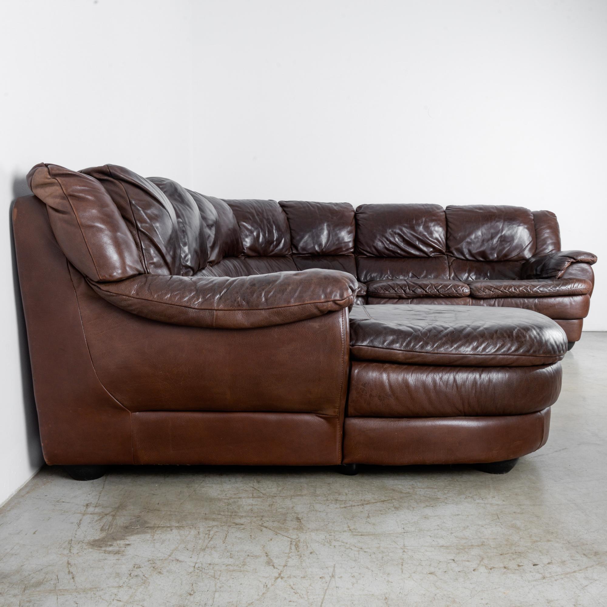 Vintage Belgian Four-Piece Leather Sectional Sofa 3