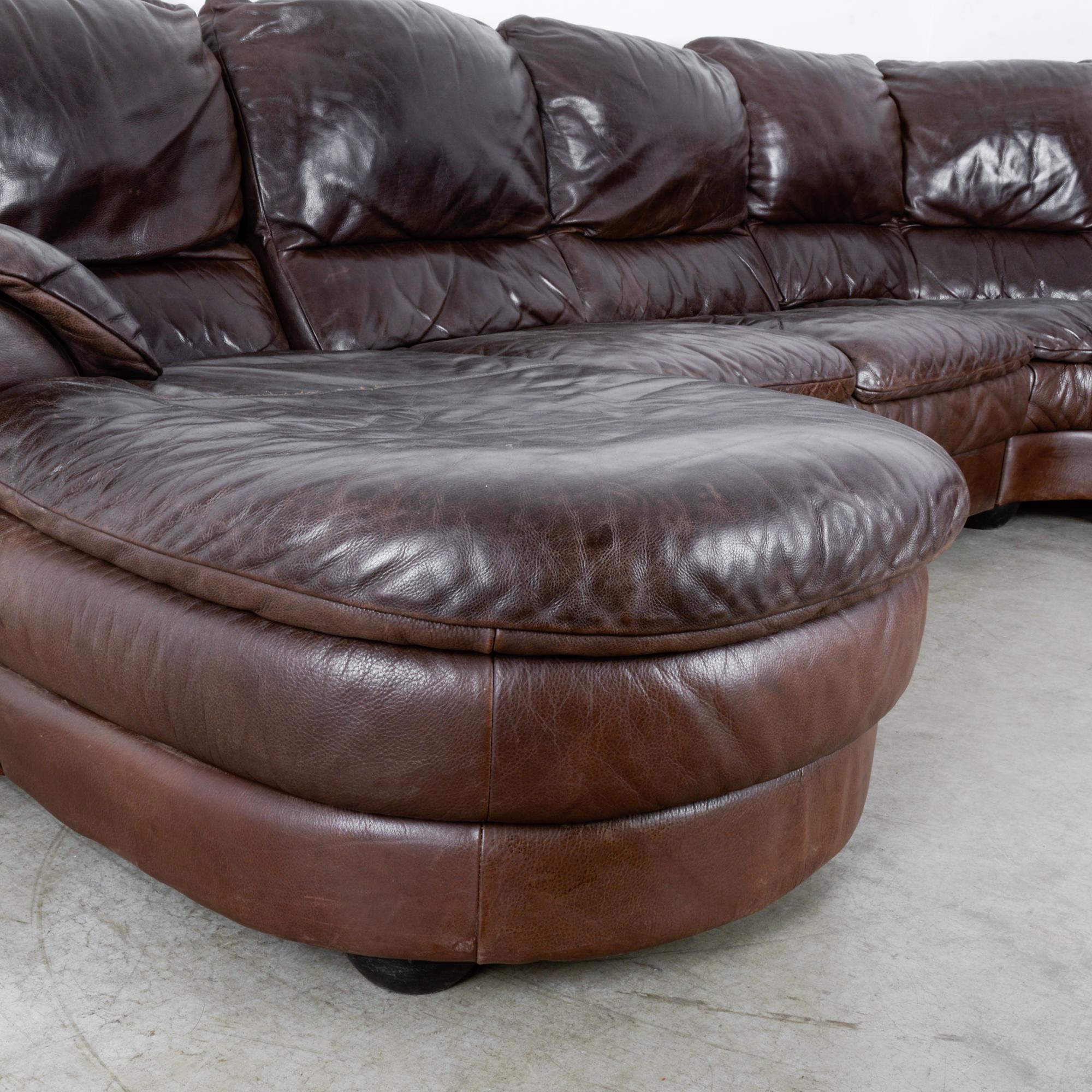 Vintage Belgian Four-Piece Leather Sectional Sofa 4