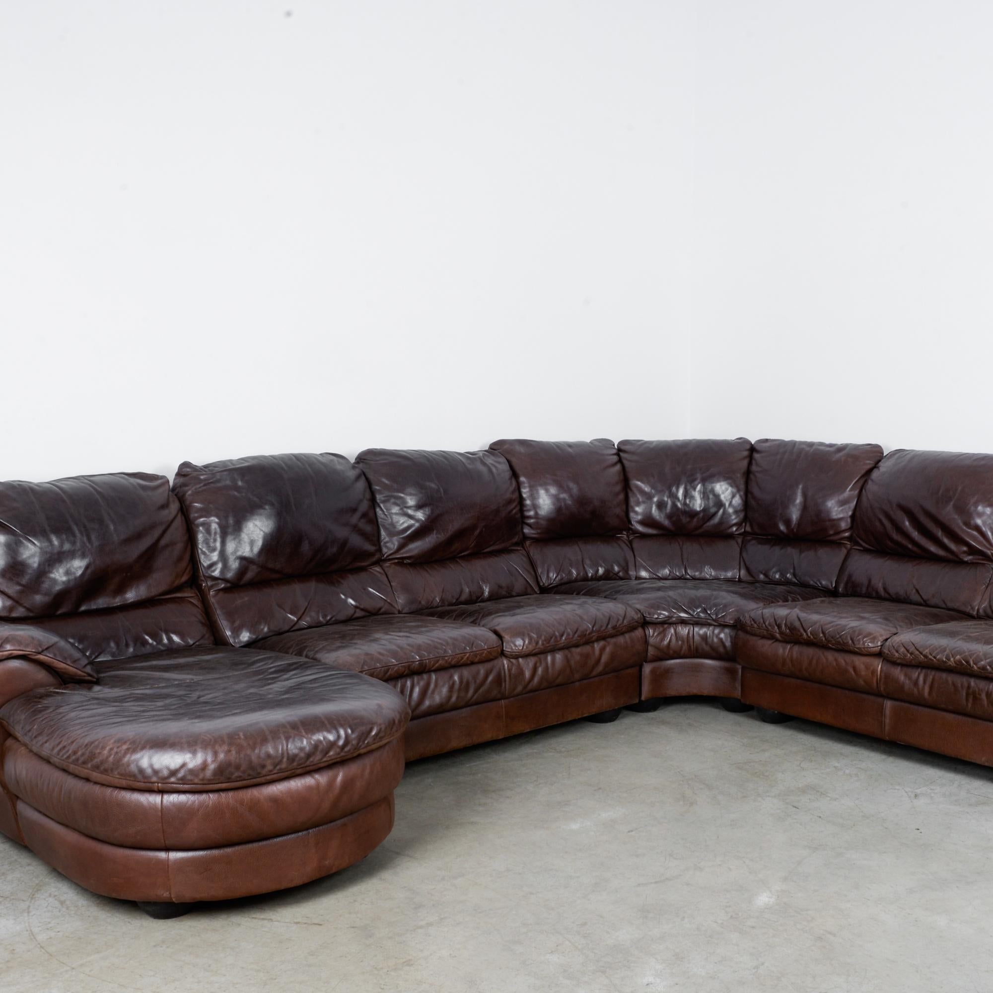 Vintage Belgian Four-Piece Leather Sectional Sofa 5