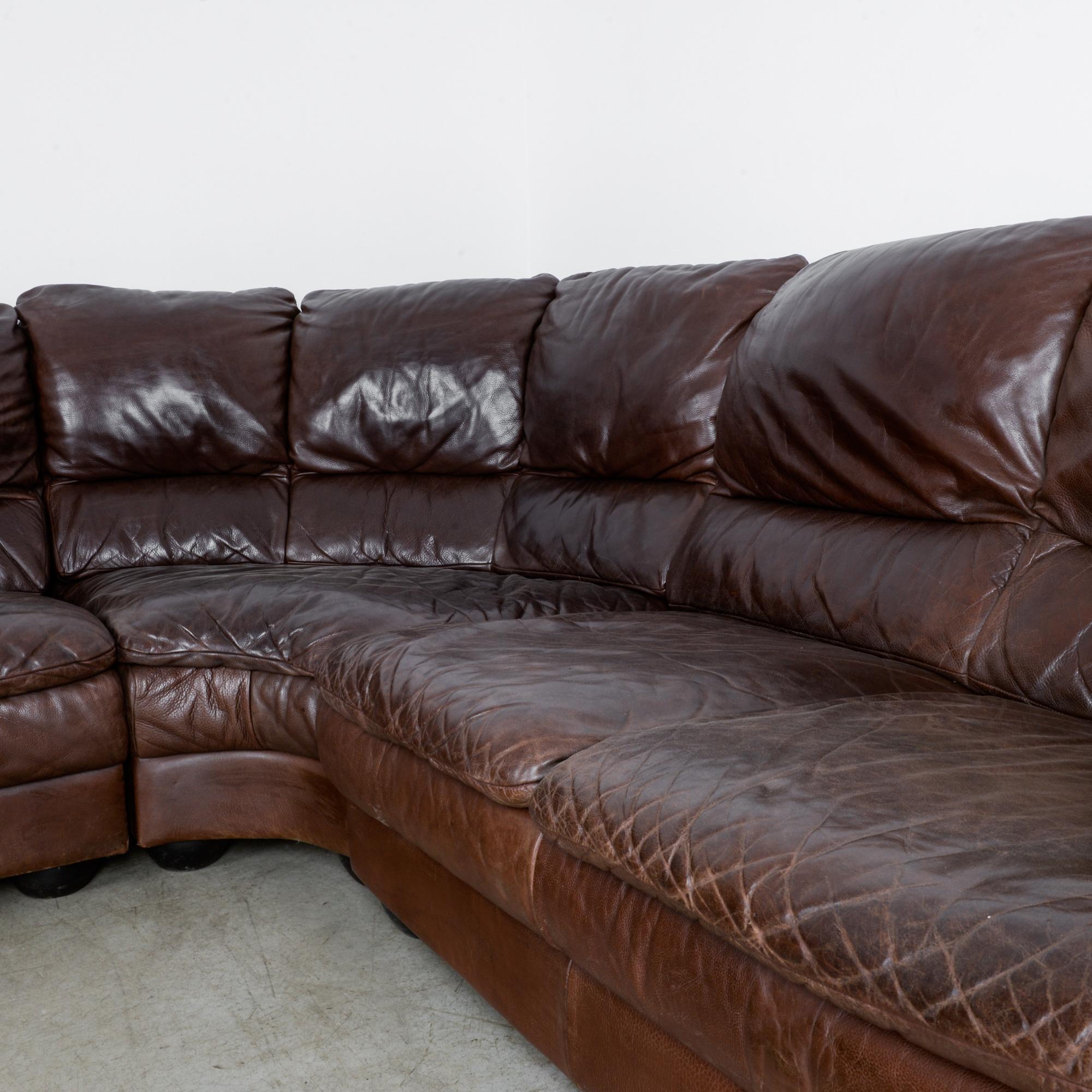 Vintage Belgian Four-Piece Leather Sectional Sofa In Good Condition In High Point, NC