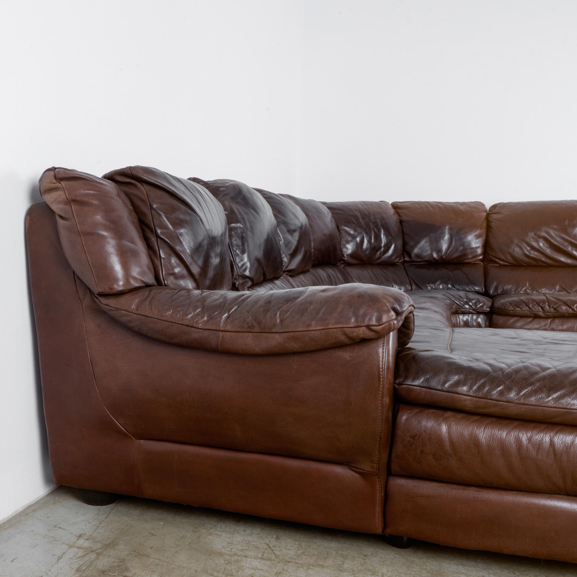 Vintage Belgian Four-Piece Leather Sectional Sofa 2