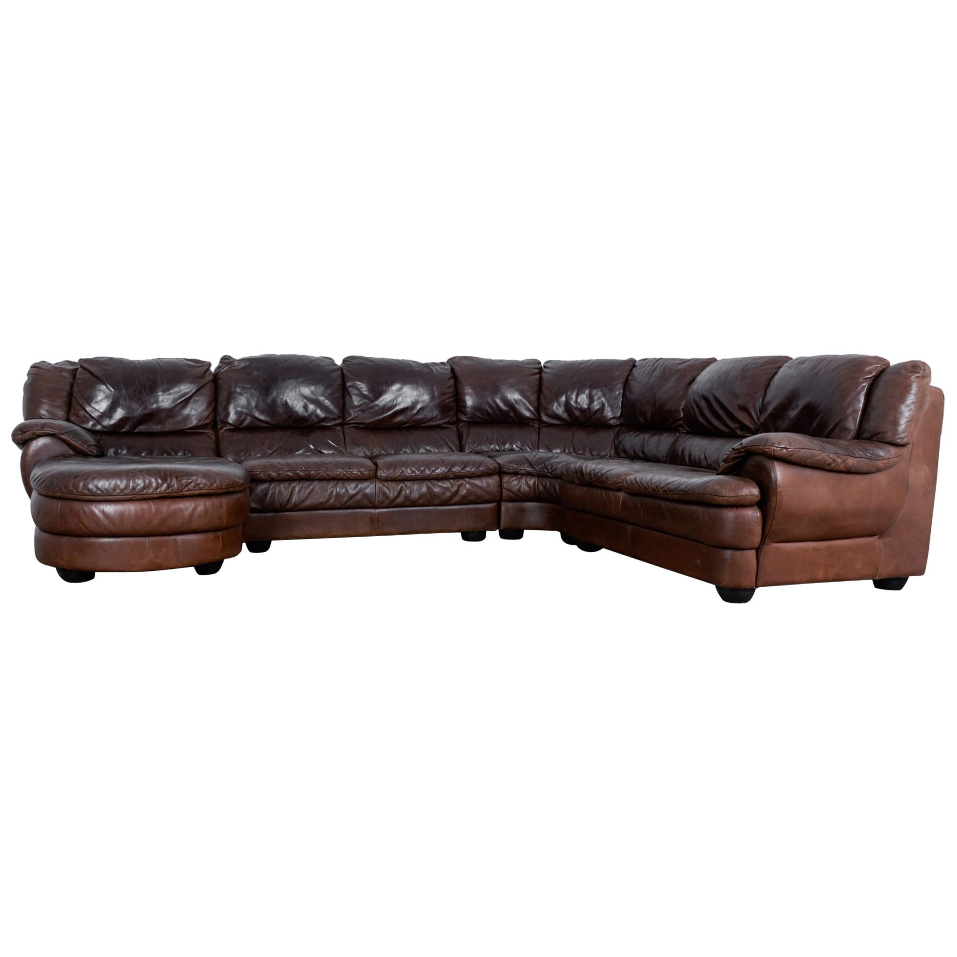 Vintage Belgian Four-Piece Leather Sectional Sofa