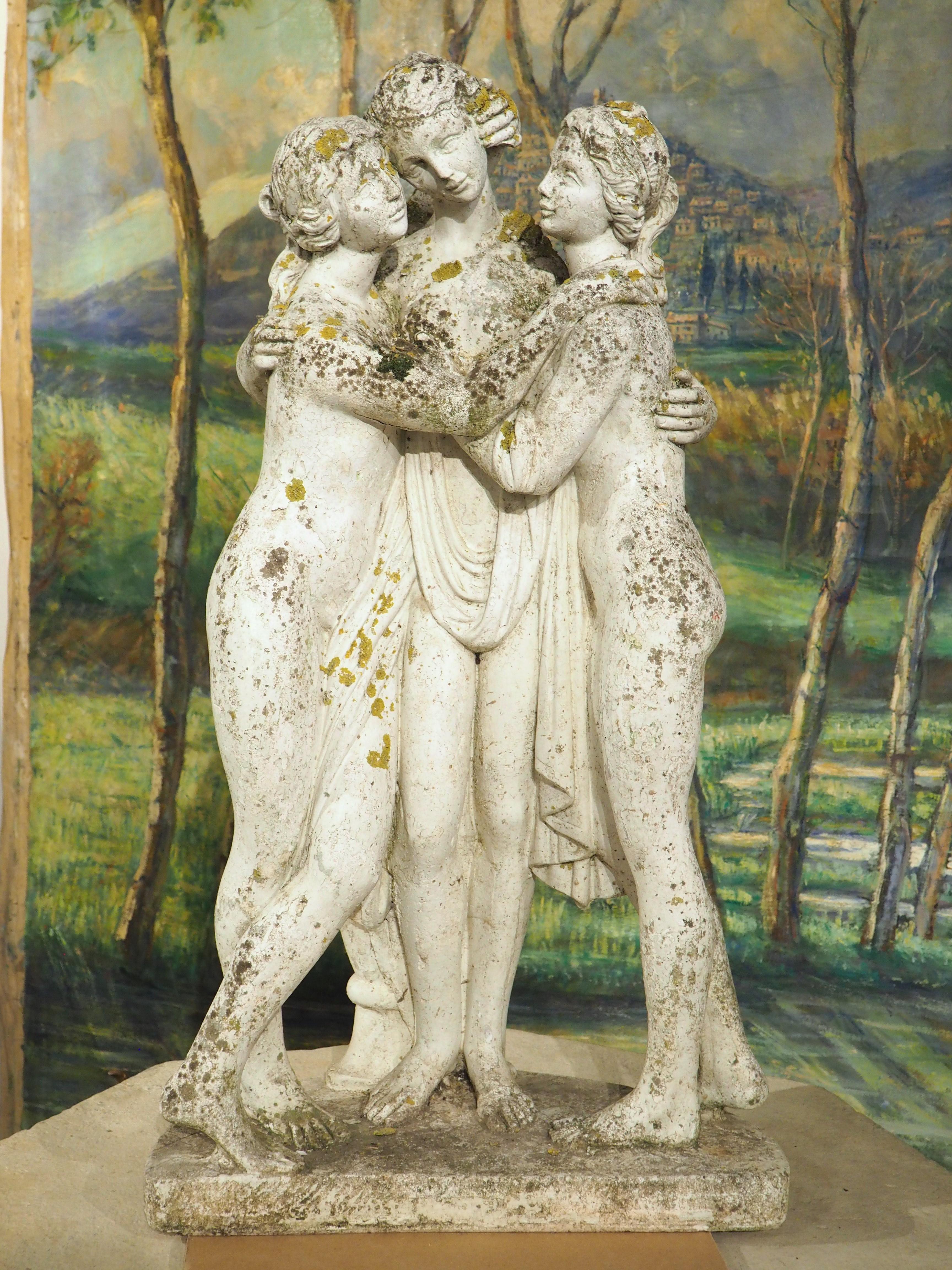 Vintage Belgian Garden Statue, The Three Graces, after Antonio Canova, c. 1970 7