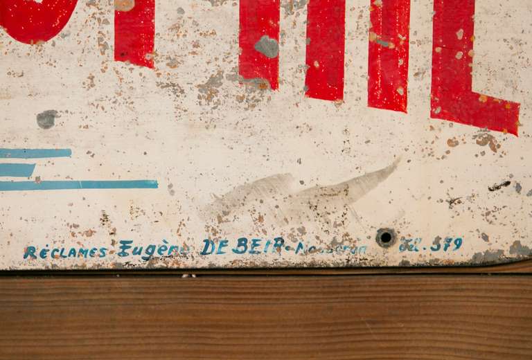 Mid-20th Century Vintage Belgian Hand Painted Metal Pigeon Sign