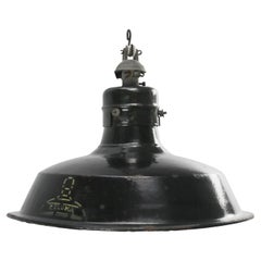 Vintage Belgian Industrial Black Brown Enamel Hanging Lamp by Reluma